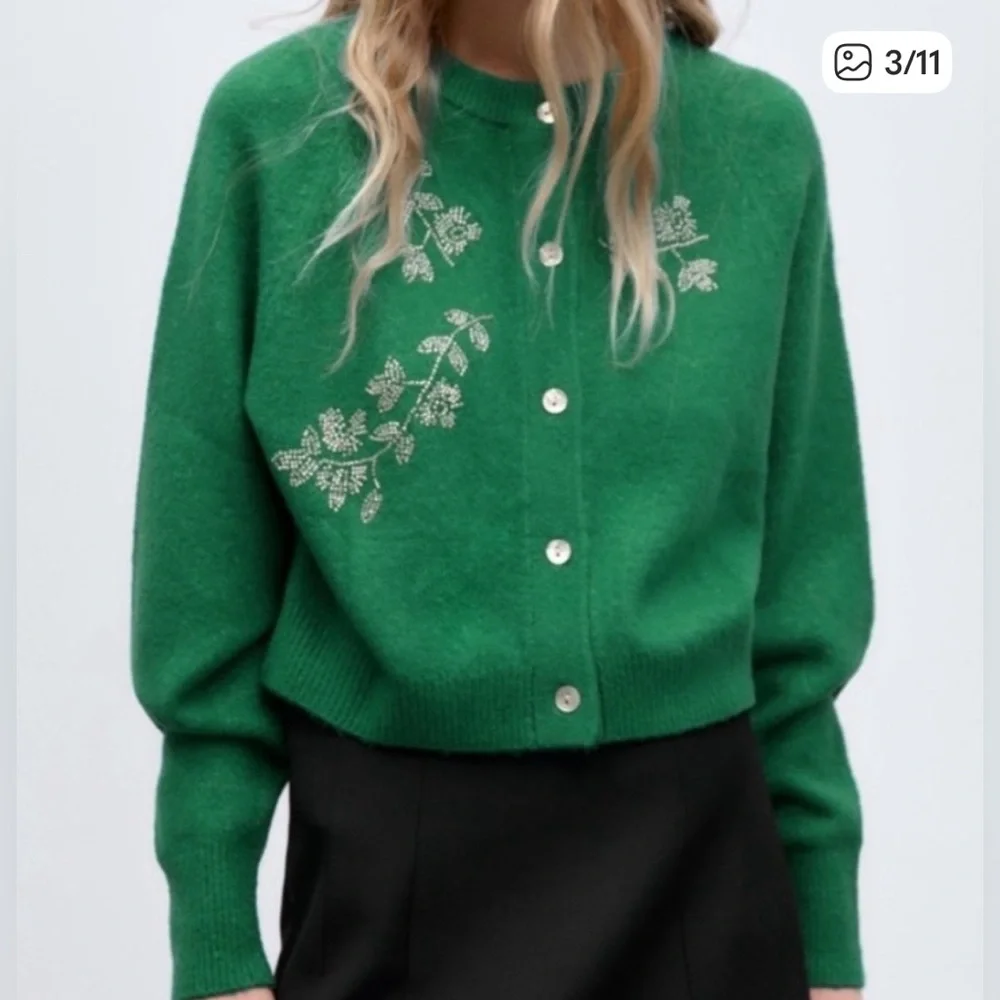 Zara Green Floral Embroidered Cardigan - Picture 2 of 10